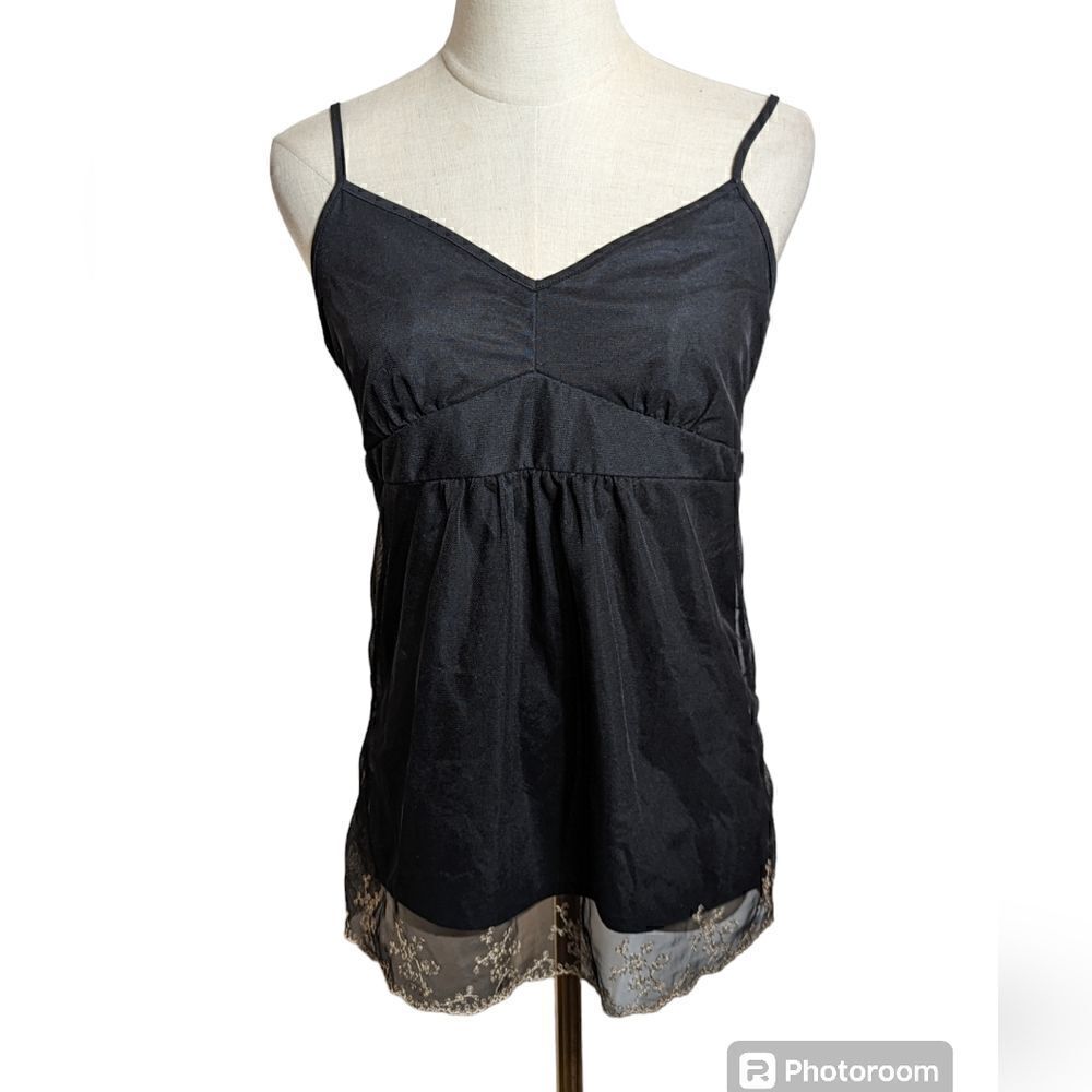 Loft Black Mesh Camisole Top